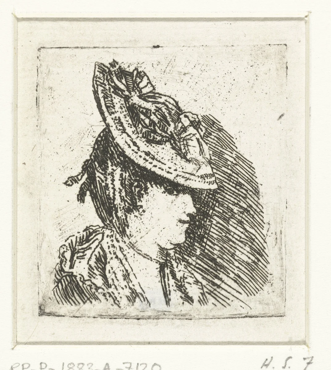 Hoofdstudie van een jonge vrouw met hoed by Louis Bernard Coclers, print, 1756-1817