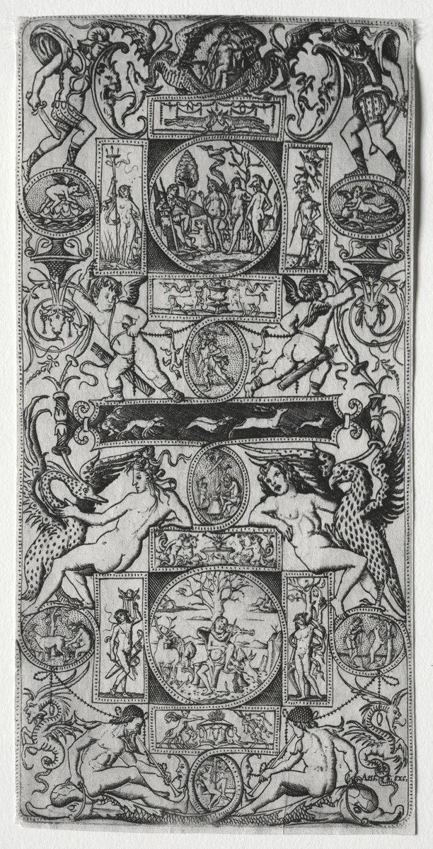 Orpheus and the Judgment of Paris by Nicoletto da Modena, print, 1500-1520