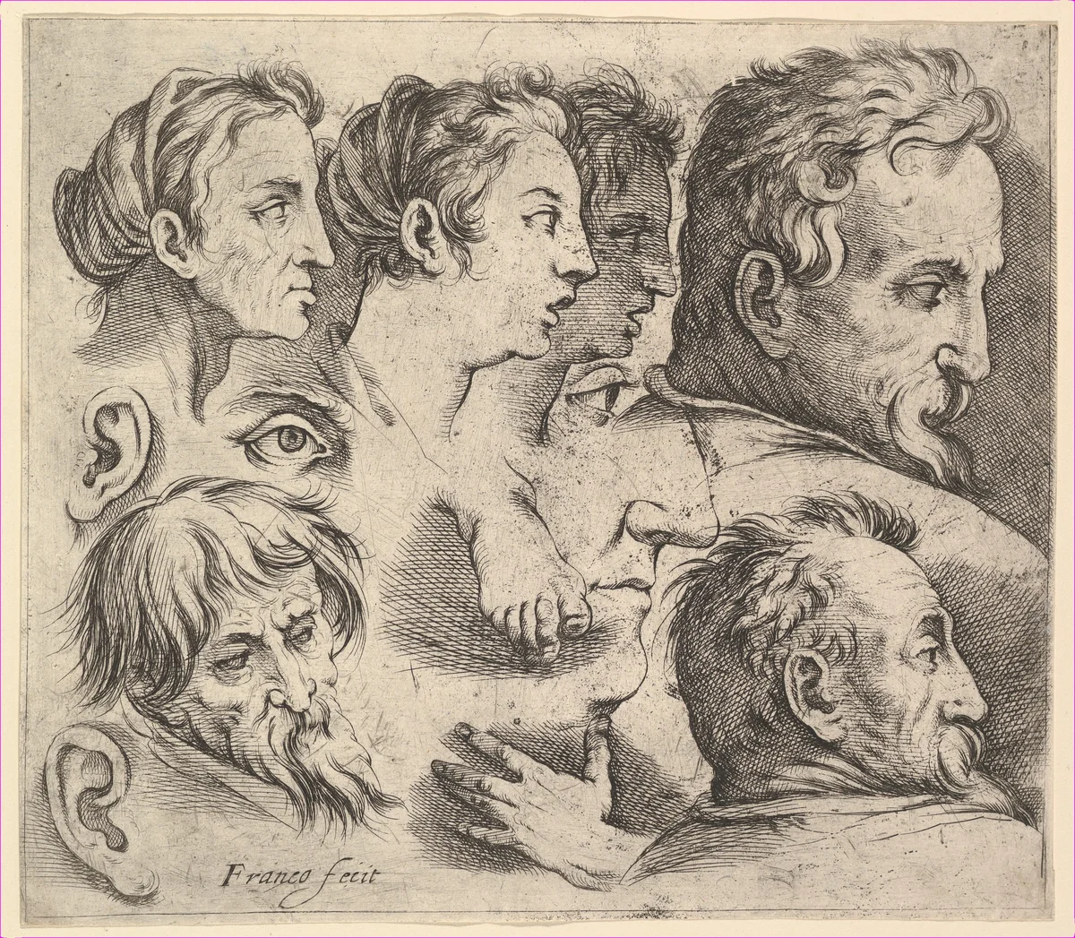 Studies of Heads by Battista Franco, print, 1510-1561