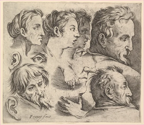 Studies of Heads by Battista Franco, print, 1510-1561