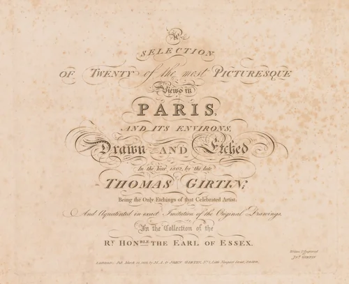 A Selection of Twenty of the Most Picturesque Views in Paris, And its Environs: Title Page by John Girtin, print, 1803