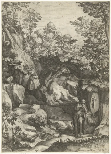 Landschap met de boetvaardige Maria Magdalena by Unknown, print, 1573