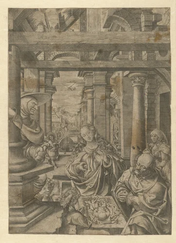 Aanbidding door de herders by Frans Crabbe van Espleghem, print, 1490-1552