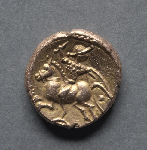 Tasciovanus Stater: Horse and Armed Rider (reverse) by Unknown, metalwork, -25-15