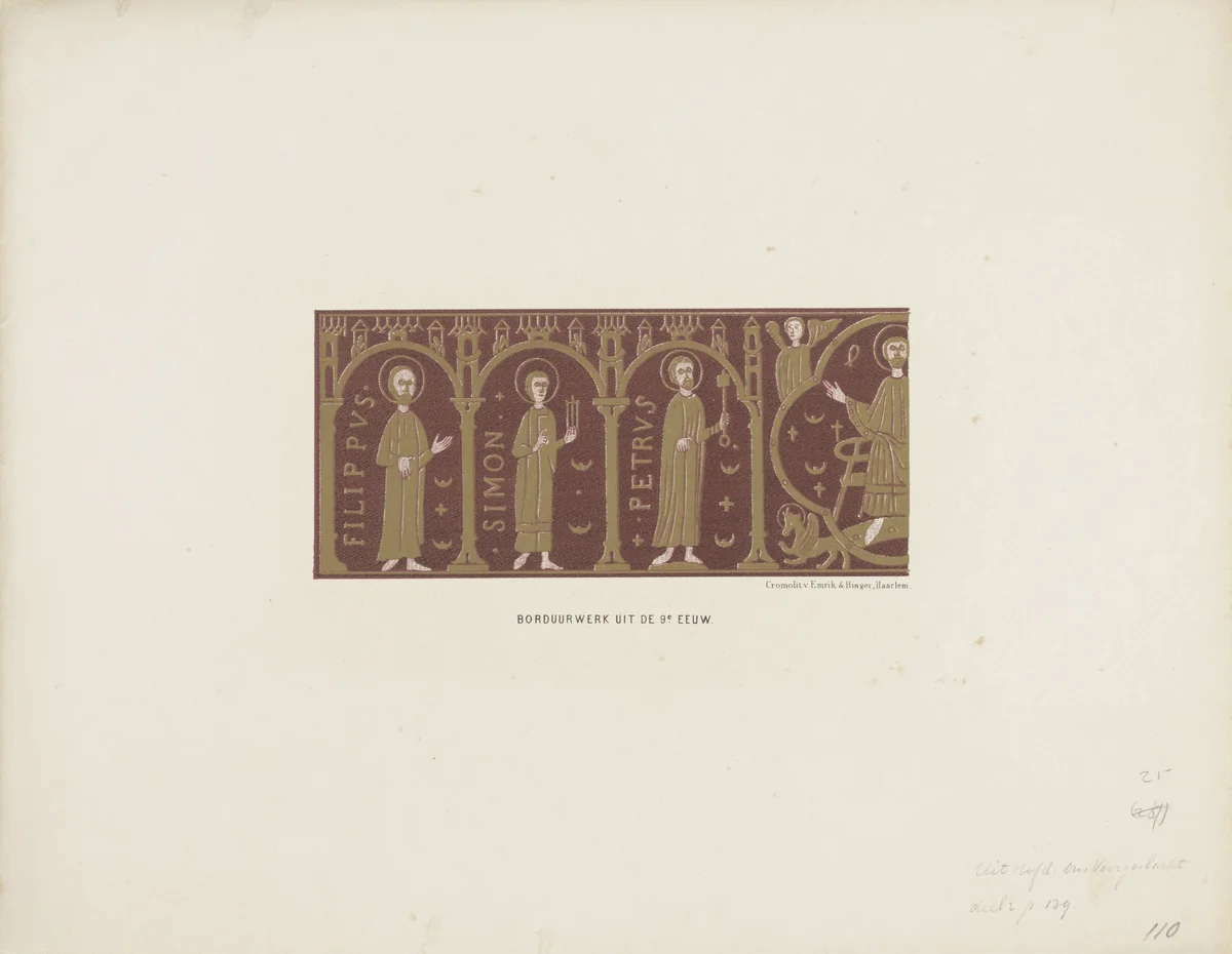 Borduurwerk, 9e eeuw by anonymous, print, 1857-1864