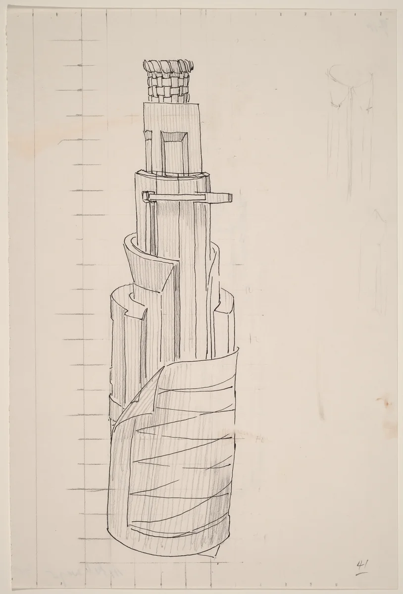 Basket, Table, Door, Window, Mirror, Rug #42 [recto] by Richard Artschwager, drawing, 1975