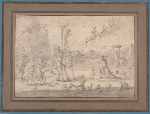 A Witches' Sabbath by Cornelis Saftleven, drawing, 1627-1681