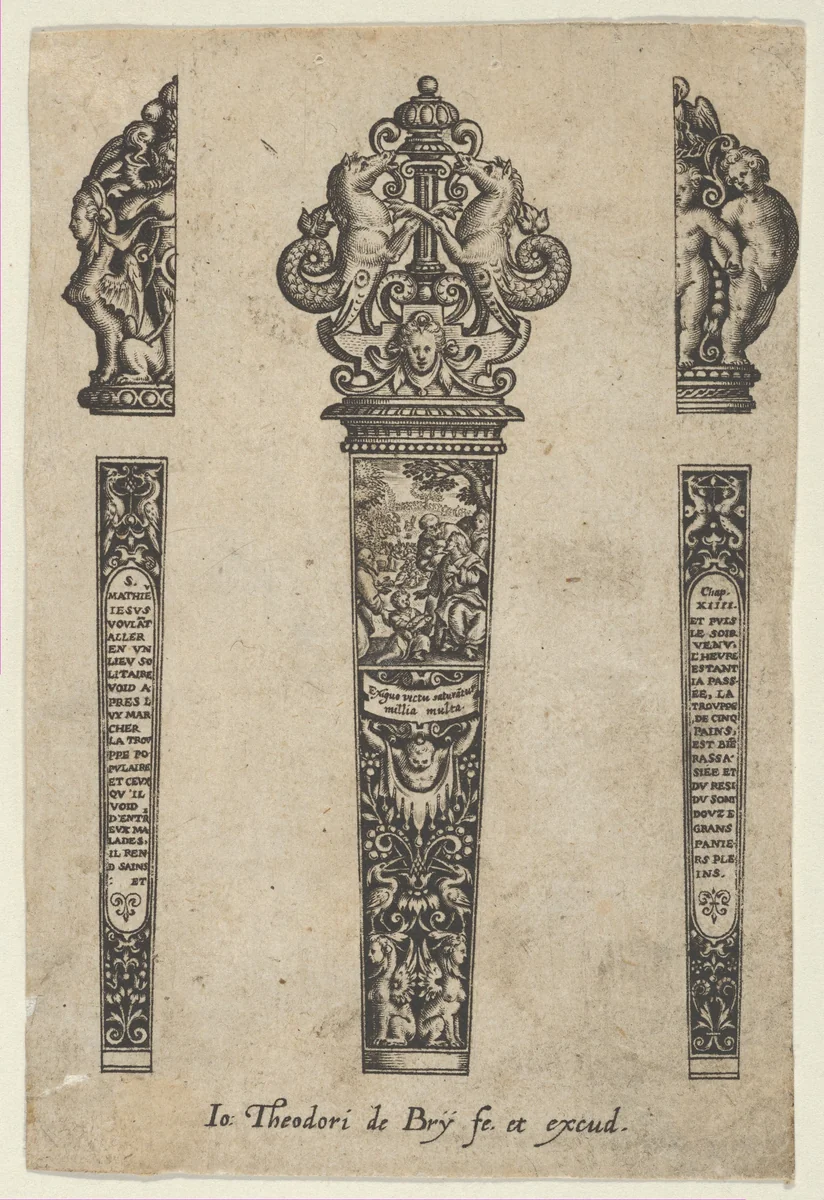 Design for a Knife Handle with the Sermon on the Mount by Johann Theodor de Bry, print, 1580-1600