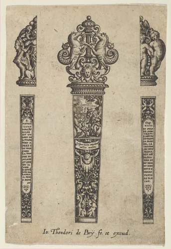 Design for a Knife Handle with the Sermon on the Mount by Johann Theodor de Bry, print, 1580-1600