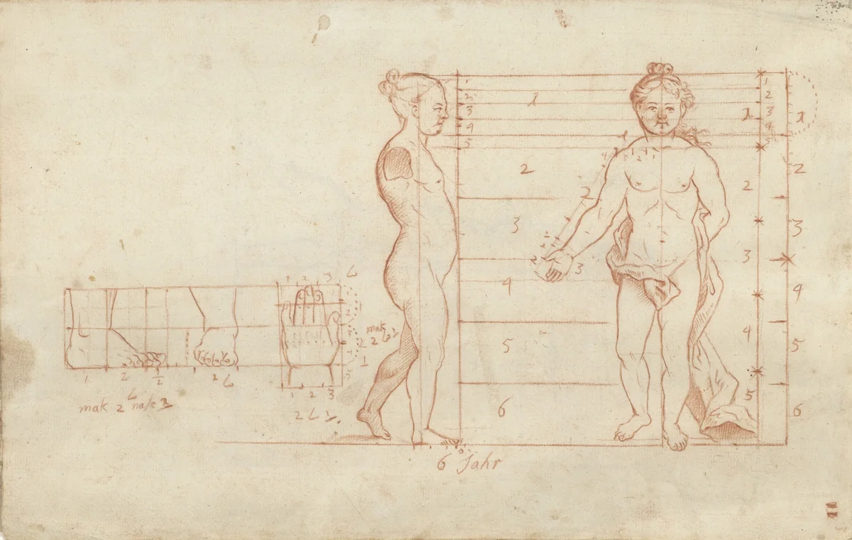 Proportiestudie van een meisje van zes jaar by anonymous, drawing, 1700-1800