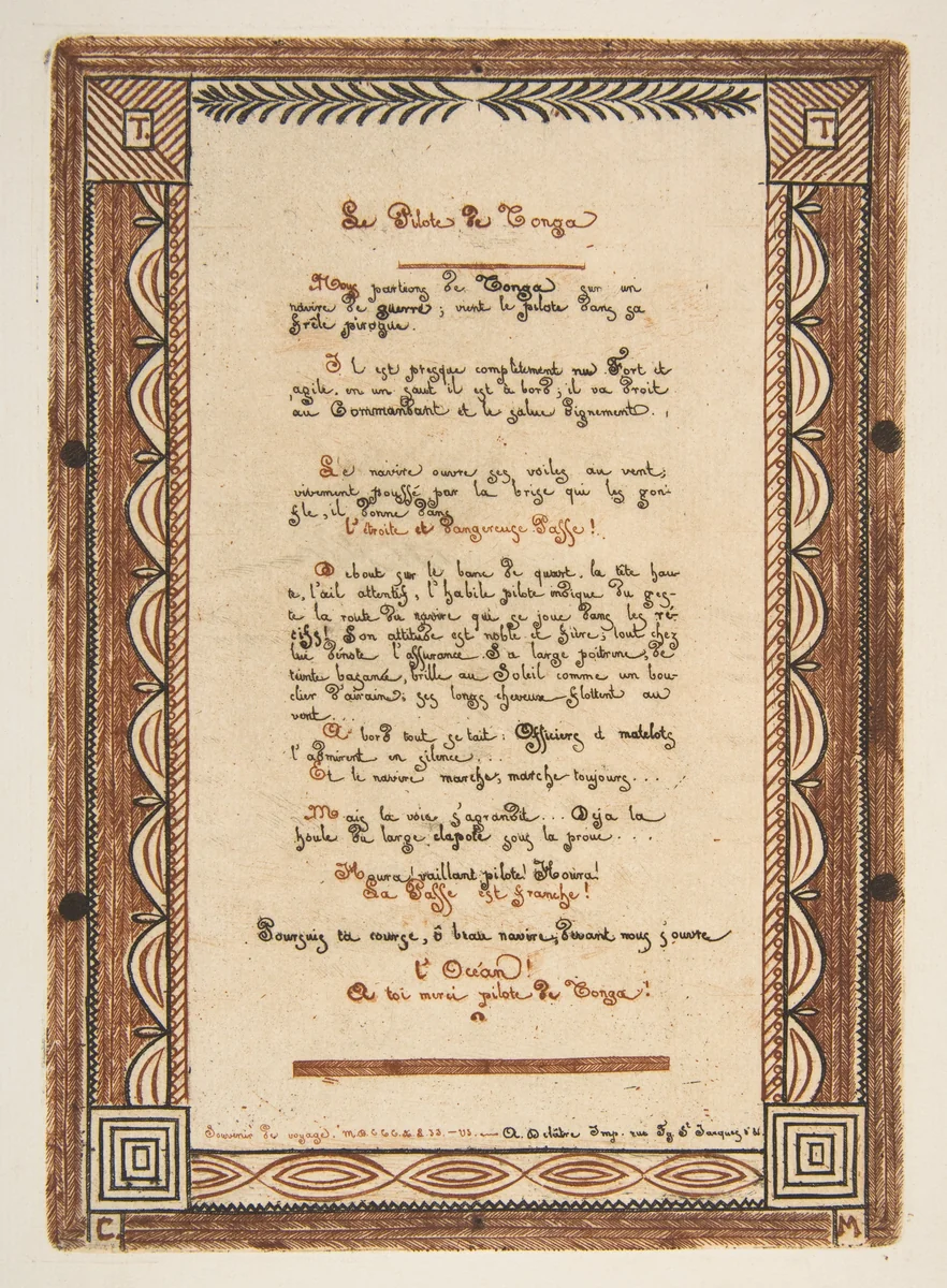 The Pilot of Tonga, from "The Voyage to New Zealand (1842–46)" by Charles Meryon, print, 1855