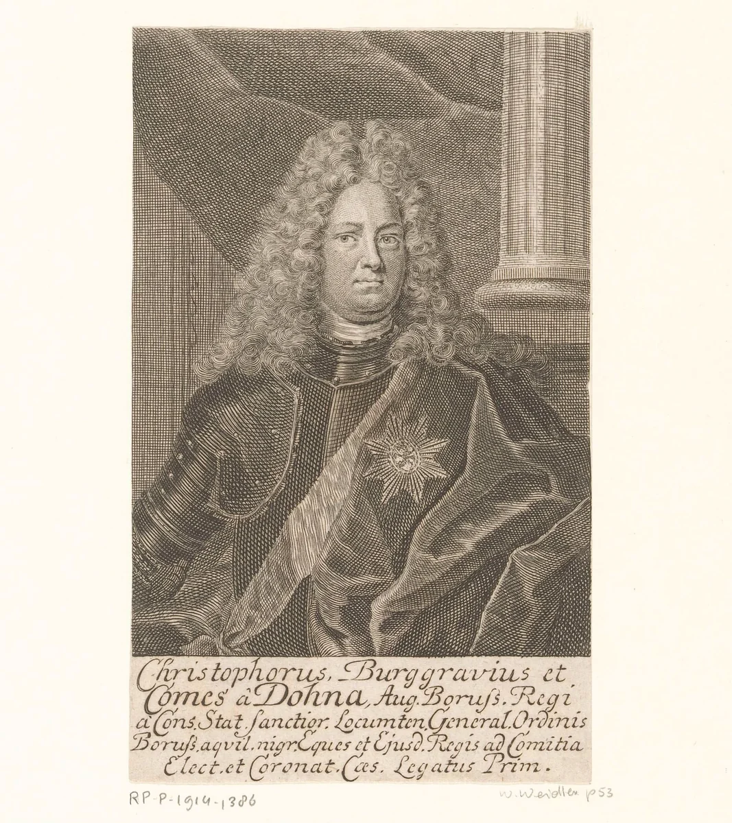Portret van Christoph I zu Dohna-Schlodien by Martin Bernigeroth, print, 1712