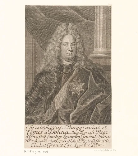 Portret van Christoph I zu Dohna-Schlodien by Martin Bernigeroth, print, 1712