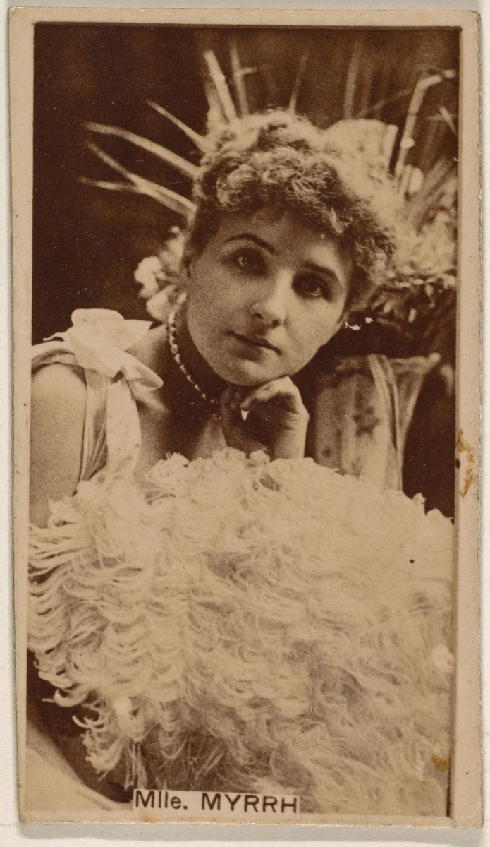 Mlle. Myrrh, from the Actresses series (N245) issued by Kinney Brothers to promote Sweet Caporal Cigarettes by Kinney Brothers Tobacco Company, photograph, 1890