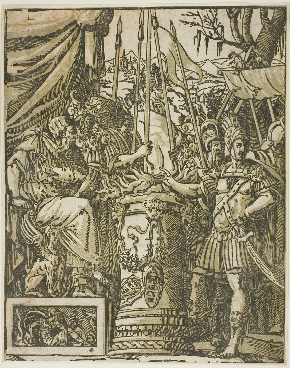 Mucius Scevola by Andrea Andreani, print, 1608