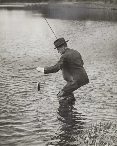 "A Famous Fisherman in Action" by Times Wide World Photos, photograph, 1932