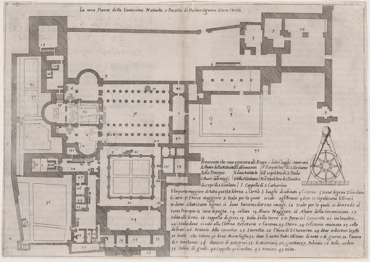Plate 1, from "Trattato delle Piante & Immagini de Sacri Edifizi di Terra Santa" (Treatise of the Plans & Images of the Sacred Buildings of the Holy Land) by Jacques Callot, print, 1620