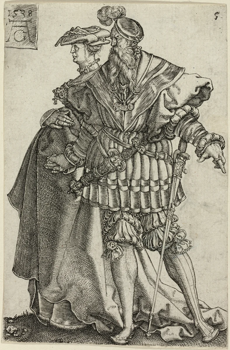 Dancing Couple, plate five from The Large Wedding-Dancers by Heinrich Aldegrever, print, 1538