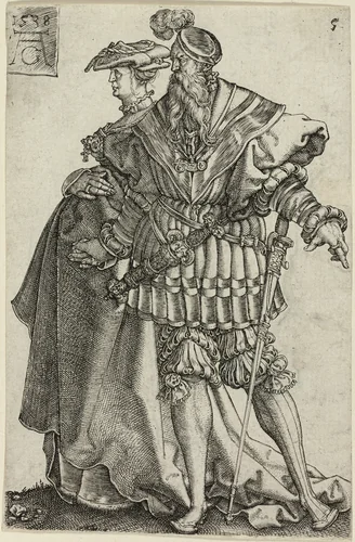 Dancing Couple, plate five from The Large Wedding-Dancers by Heinrich Aldegrever, print, 1538