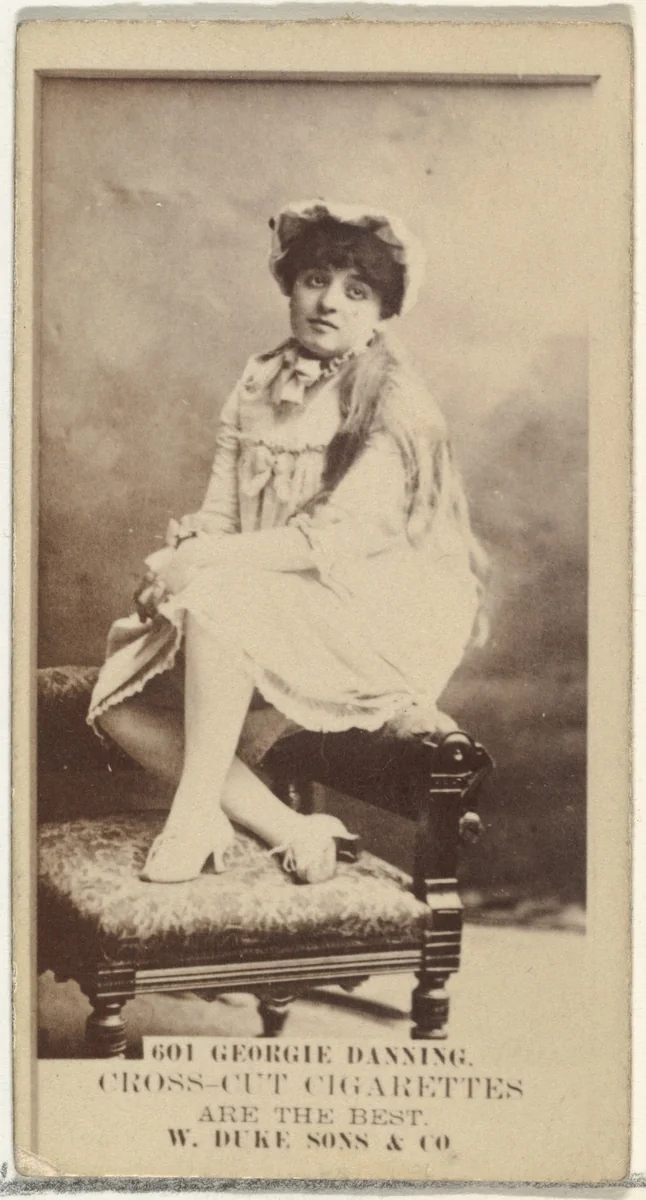Card Number 601, Georgie Danning, from the Actors and Actresses series (N145-3) issued by Duke Sons & Co. to promote Cross Cut Cigarettes by W. Duke, Sons & Co., photograph, 1880-1889