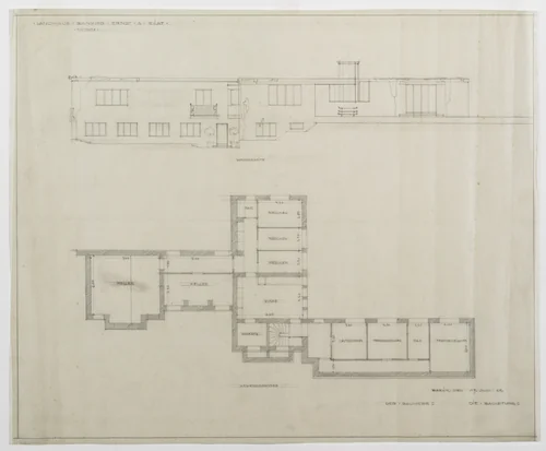 Eliat House Project, Potsdam-Nedlitz, Germany, Plan and elevation by Ludwig Mies van der Rohe, mies van der rohe archive, 1925