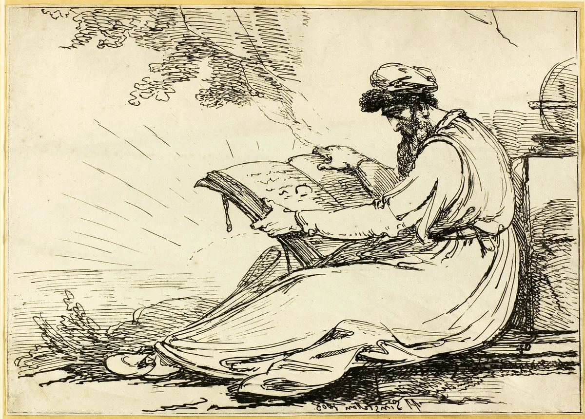 Oriental with a Beard, Reading a Book by Henry Singleton, print, 1803