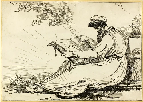 Oriental with a Beard, Reading a Book by Henry Singleton, print, 1803