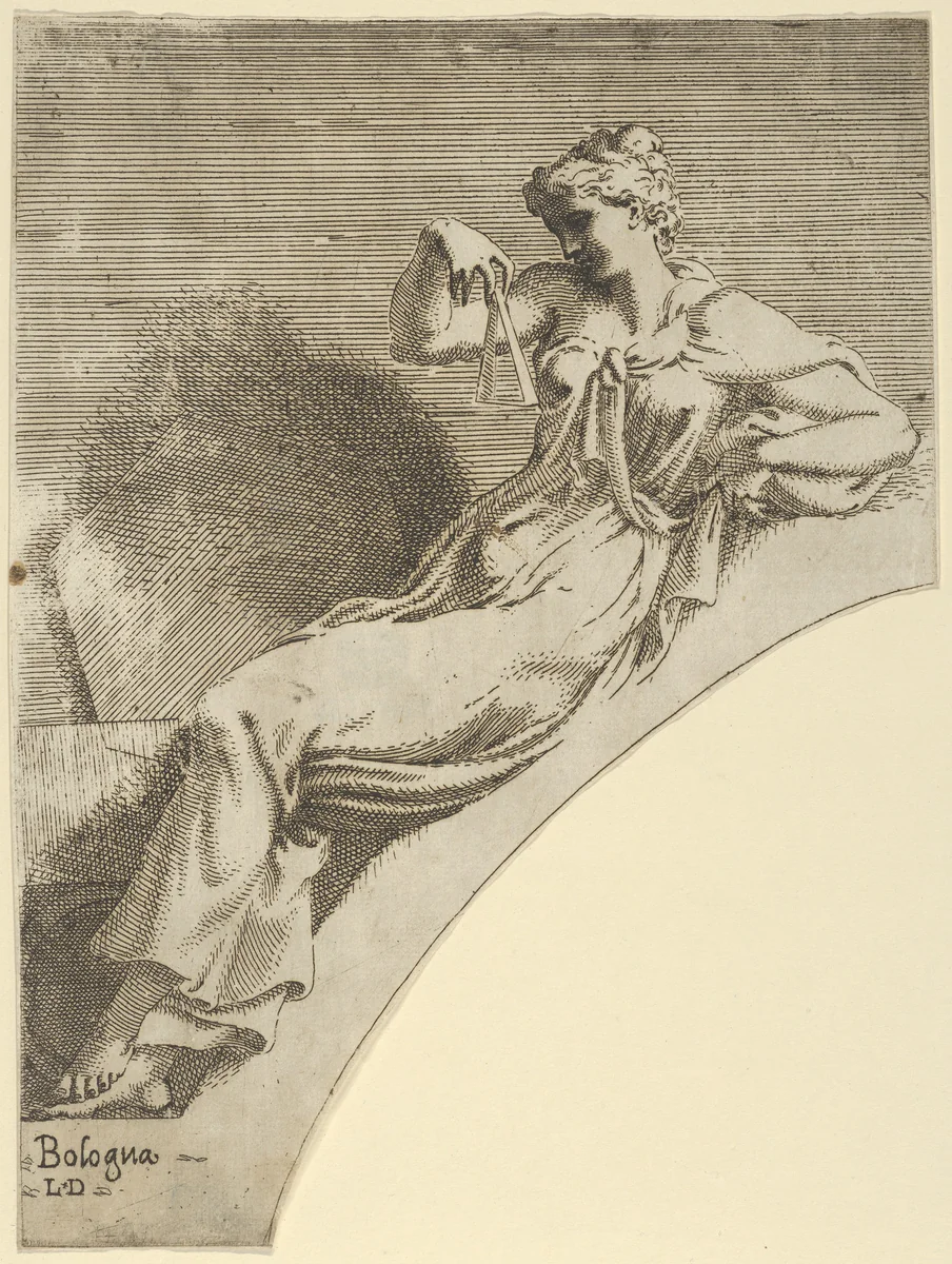 Erato, from "Twelve Muses and Goddesses" by Léon Davent, print, 1535-1550