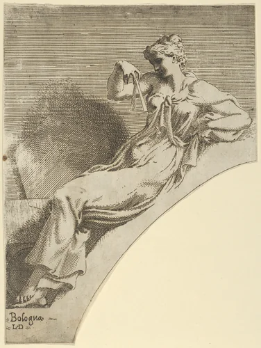 Erato, from "Twelve Muses and Goddesses" by Léon Davent, print, 1535-1550