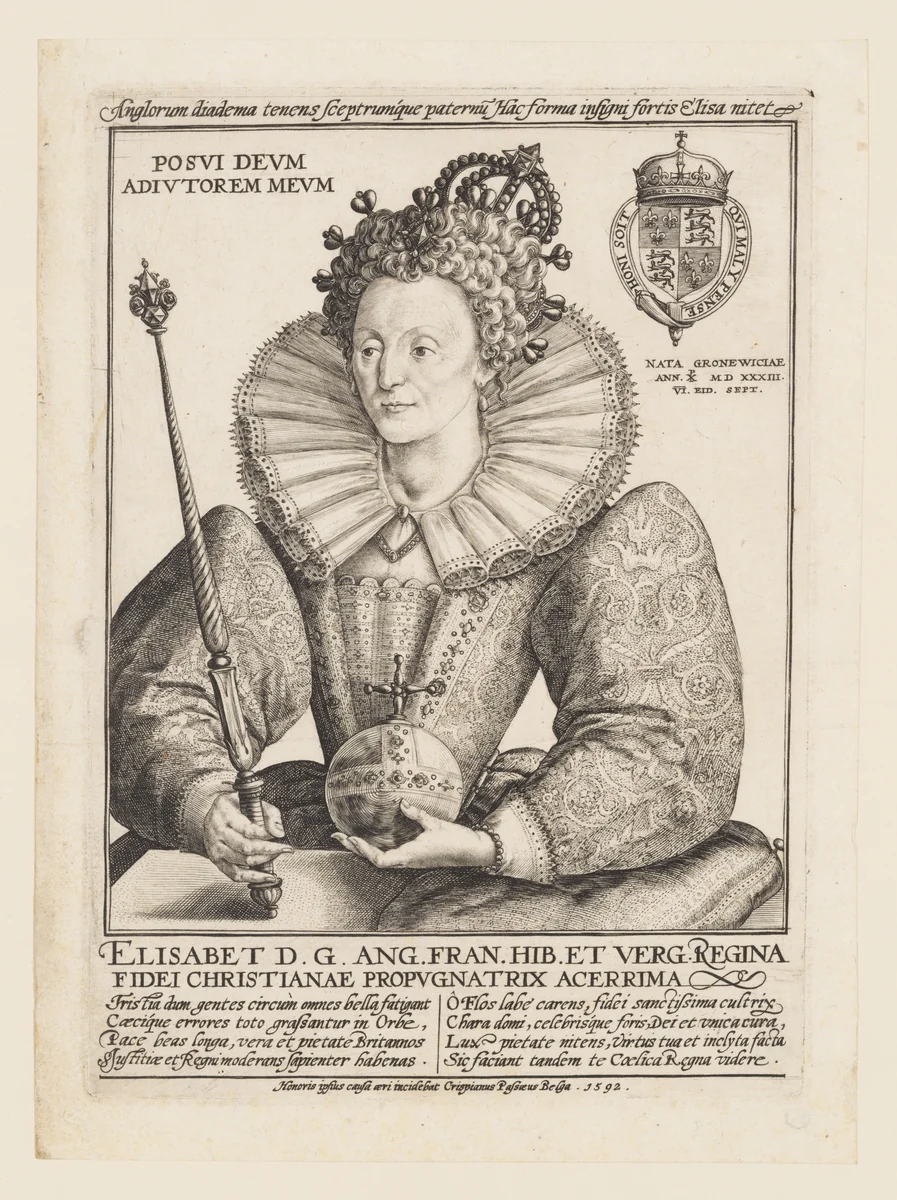 Queen Elizabeth I by Crispijn de Passe, print, 1592