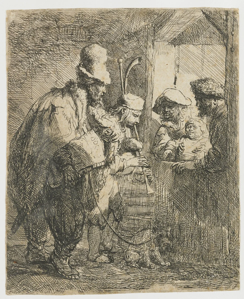 The strolling musicians by Rembrandt van Rijn, print, 1635