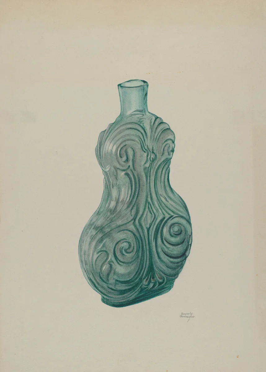 Blue-Green Corset Flask by Beverly Chichester, index of american design, 1941