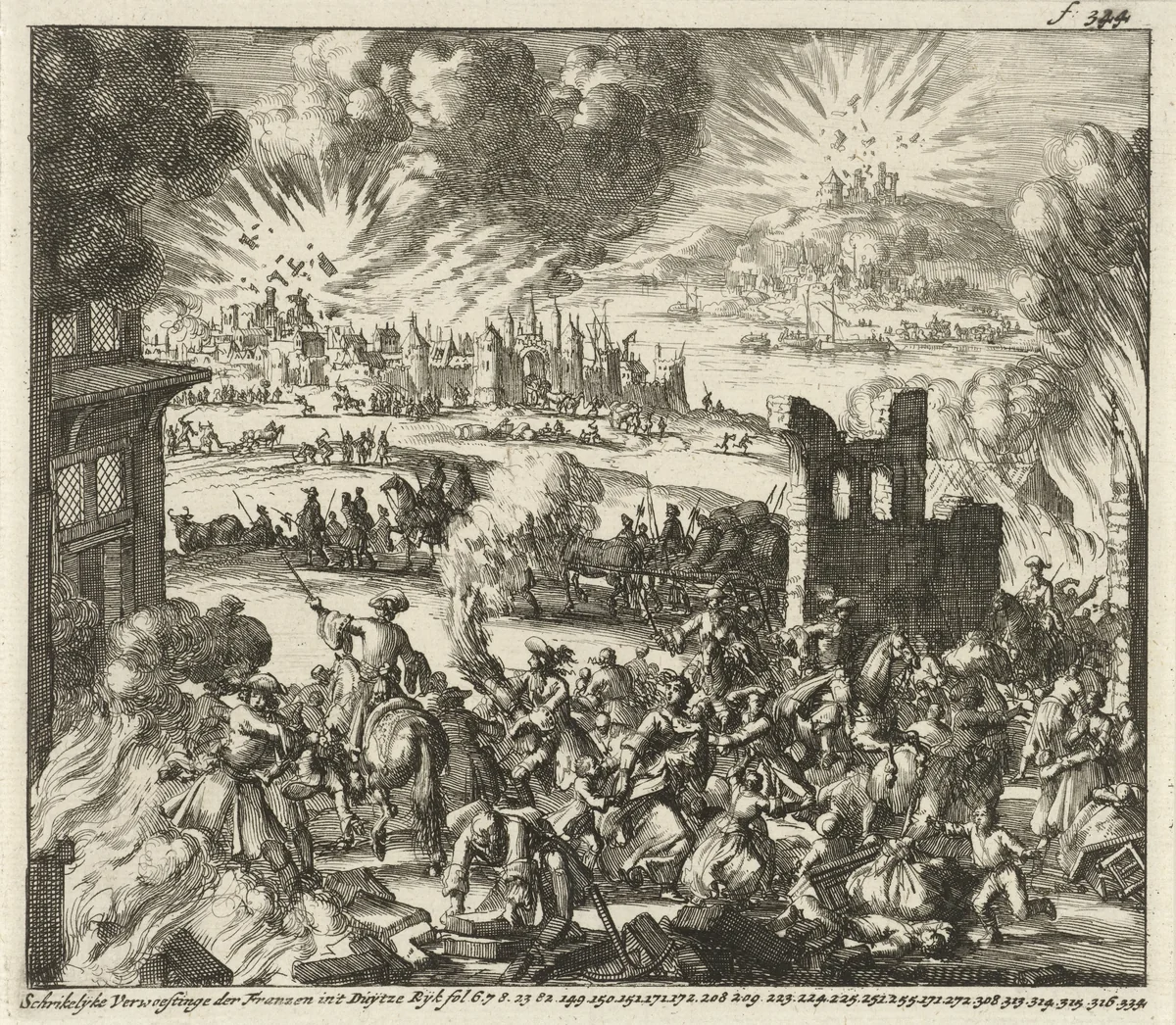 Moord, brandstichting en vernieling door de Fransen in de Palts by Jan Luyken, print, 1689