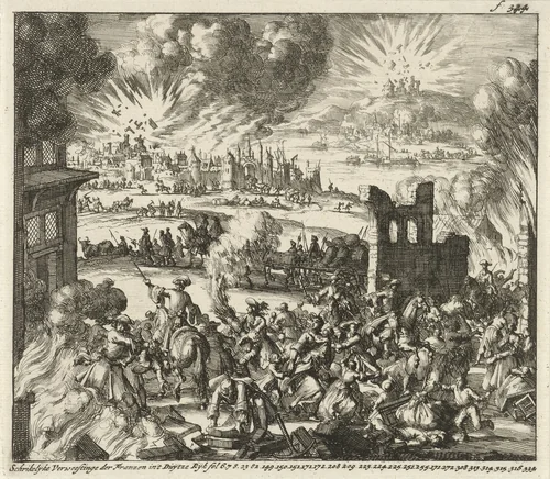 Moord, brandstichting en vernieling door de Fransen in de Palts by Jan Luyken, print, 1689