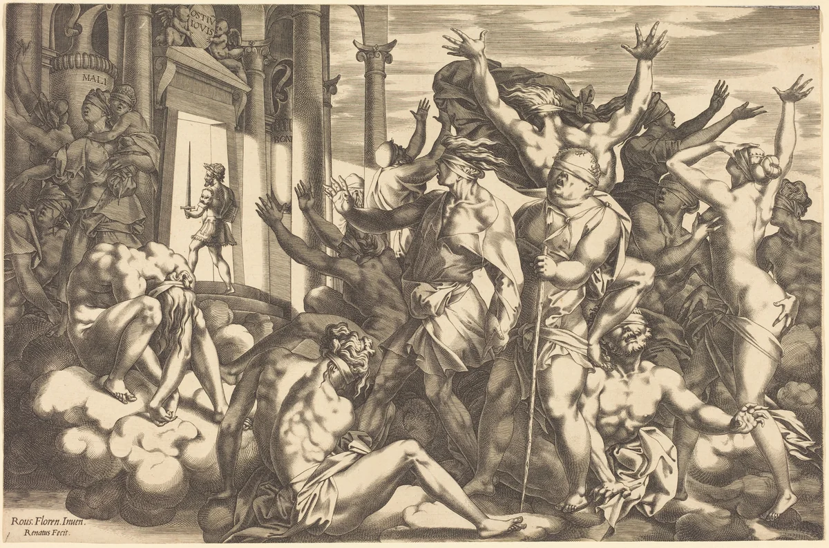 The Conquest of Ignorance by René Boyvin; Rosso Fiorentino, print, 1525-1625