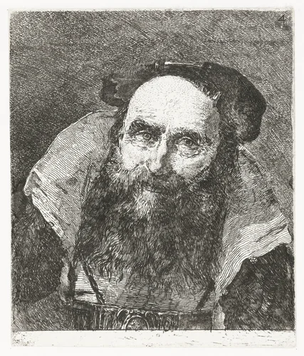 Lachende oude man by Giovanni Domenico Tiepolo, print, 1757-1758