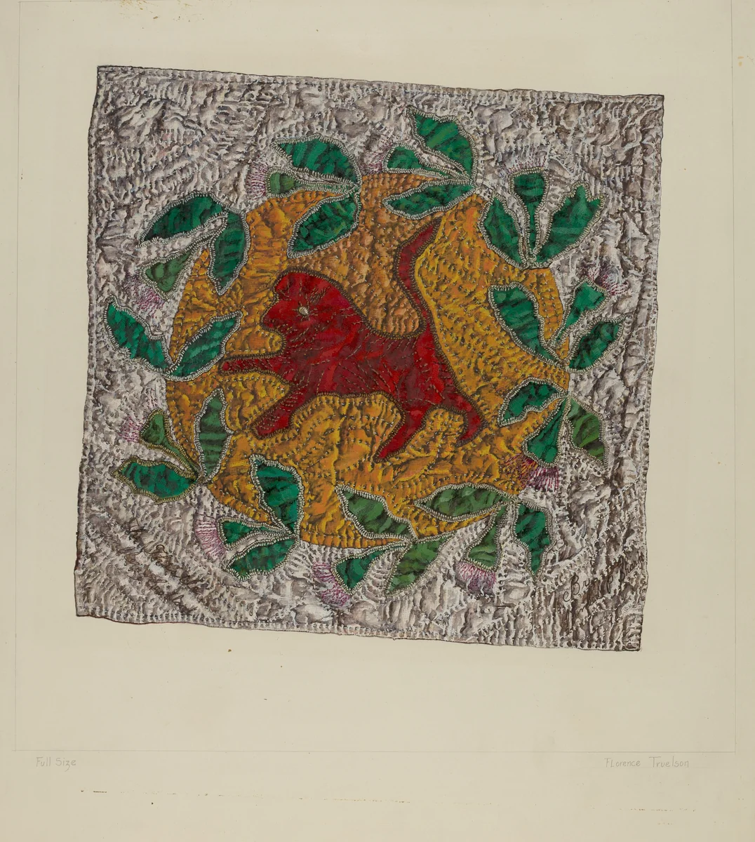 Quilt Block "Red Lion" by Florence Truelson, index of american design, 1935-1942