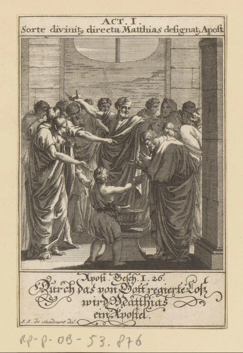 Apostel Matthias wordt apostel door het lot by anonymous, print, 1697