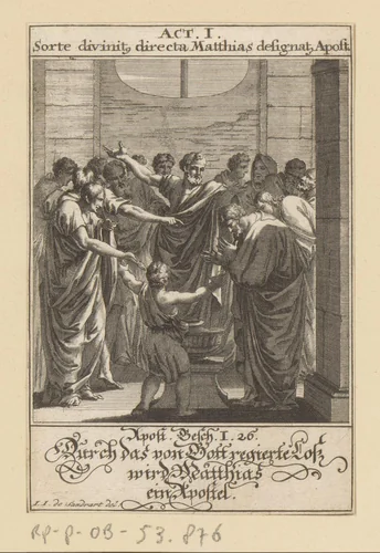 Apostel Matthias wordt apostel door het lot by anonymous, print, 1697
