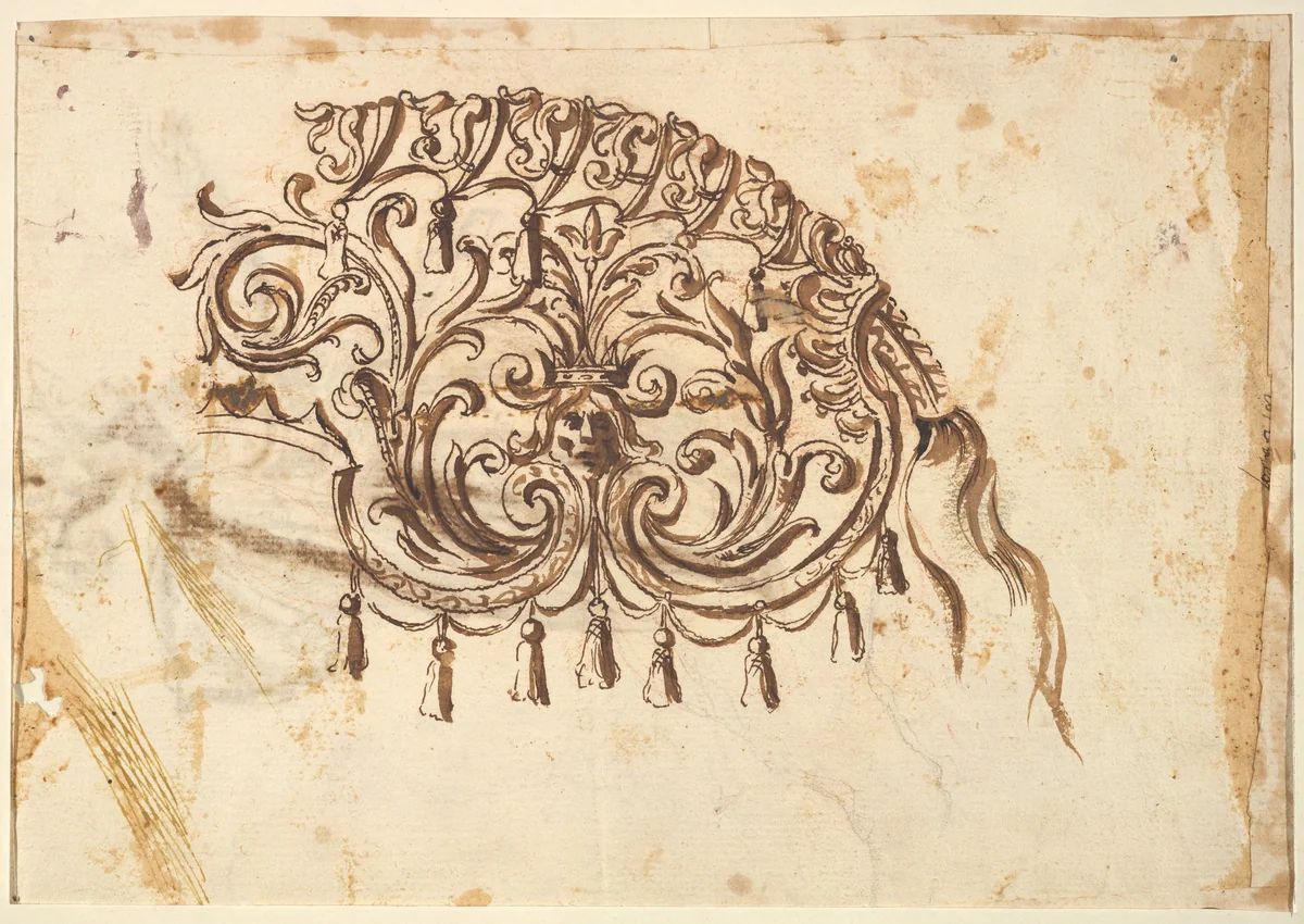 Textile Design for a Horse Cover by Baccio del Bianco, drawing, 1604-1656