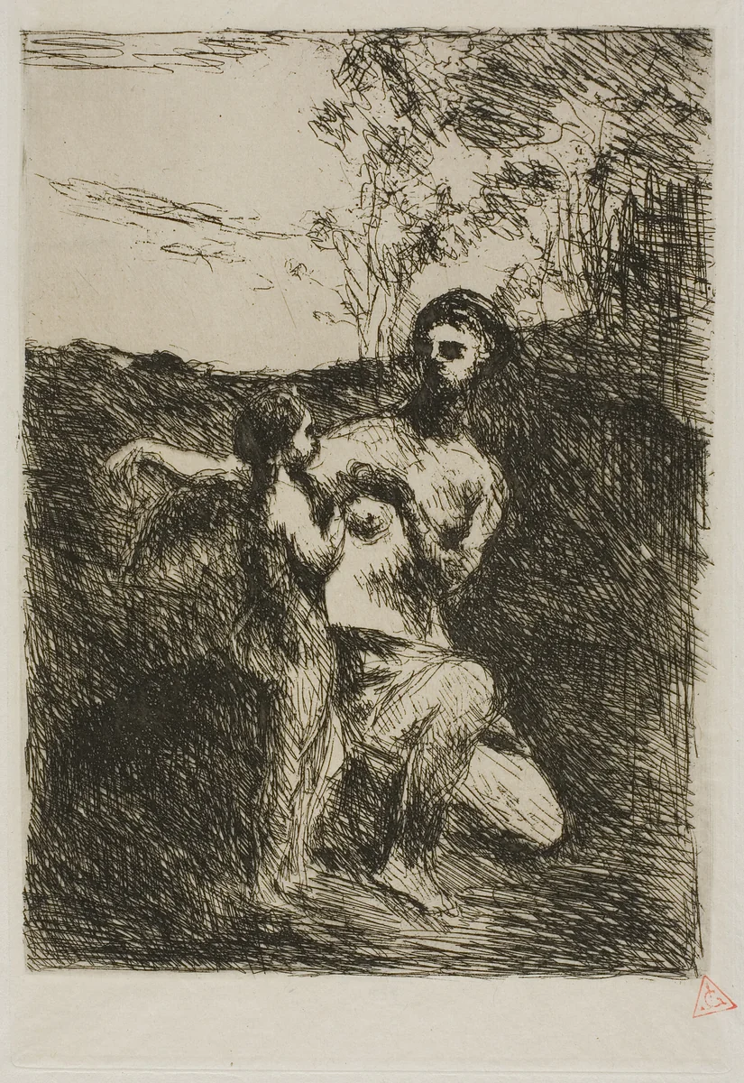 Venus Clipping Cupid's Wings, first plate by Jean-Baptiste-Camille Corot, print, 1869-1870