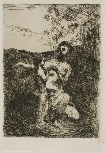 Venus Clipping Cupid's Wings, first plate by Jean-Baptiste-Camille Corot, print, 1869-1870