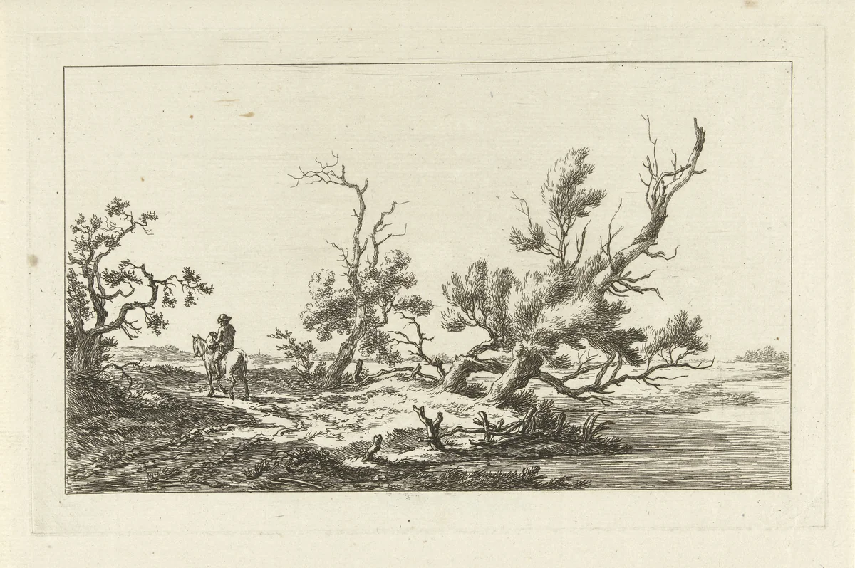 Ruiter in een landschap by Carel Lodewijk Hansen, print, 1780-1840