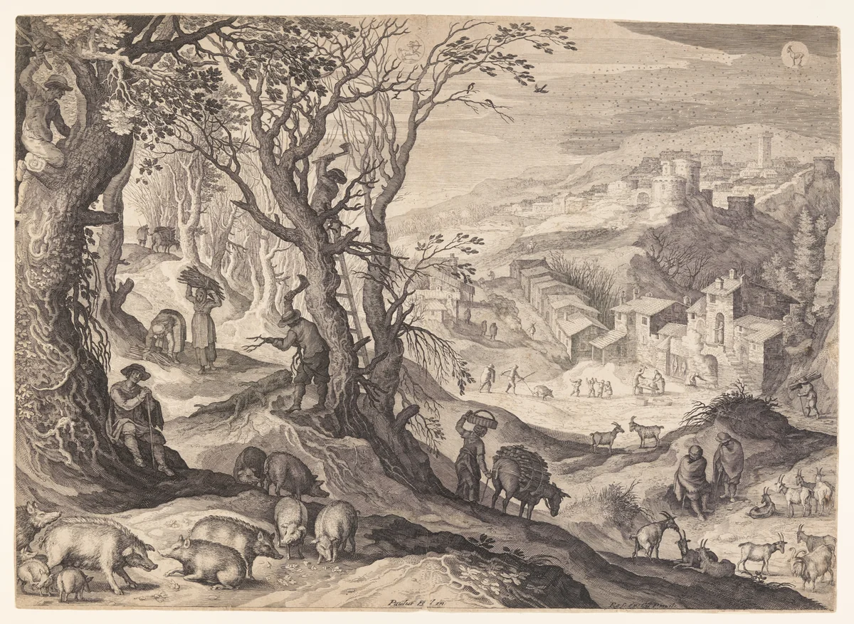 November/December, from The Twelve Months by Aegidius Sadeler II, print, 1615