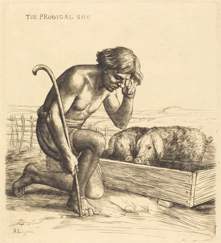 The Prodigal Son, 1st plate (L'enfant prodigue) by Alphonse Legros, print, 1837-1911