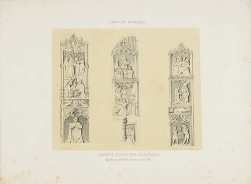 Details van de kerkbanken van de Grote Kerk in Bolsward by anonymous, print, 1870