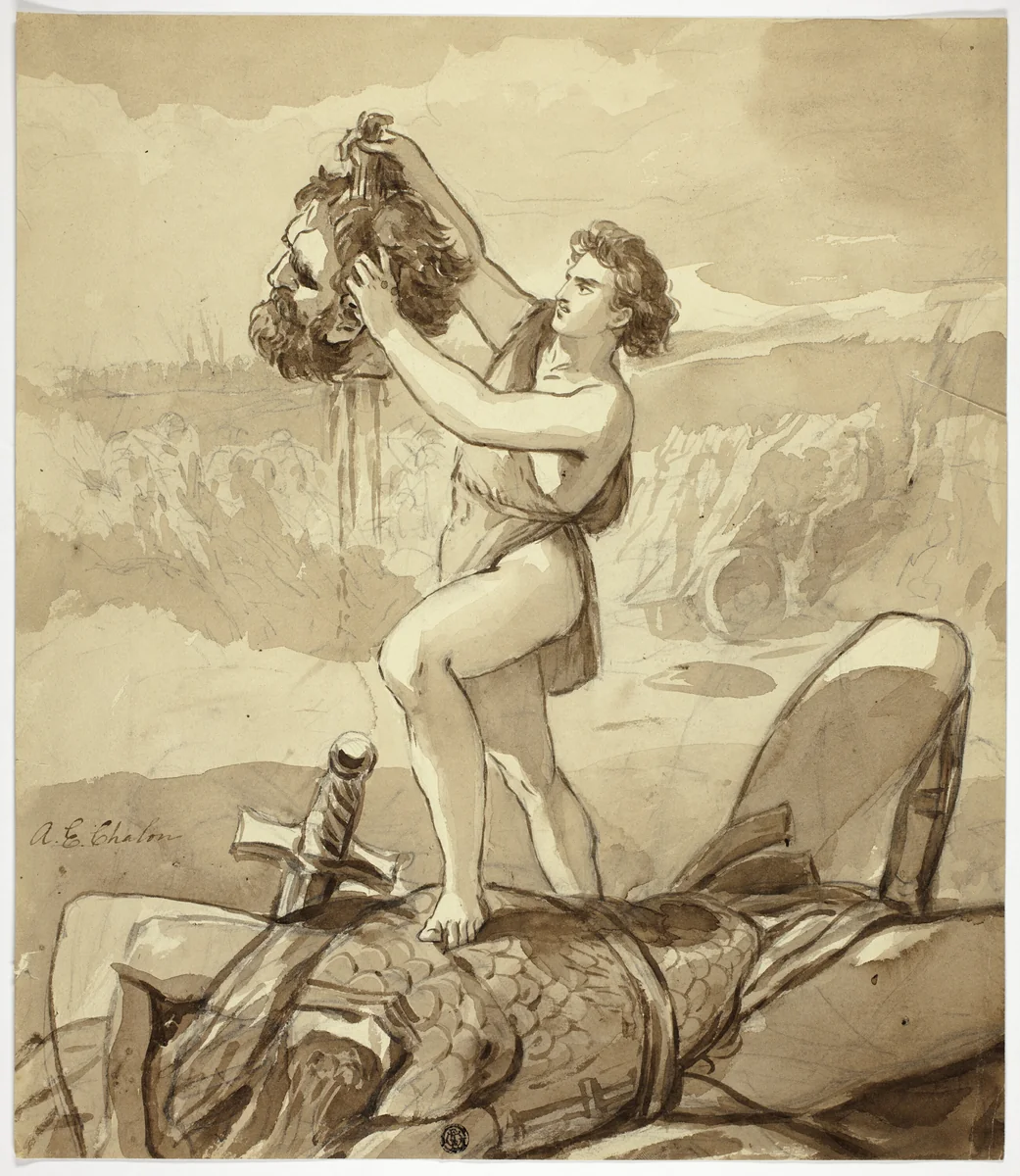 David and Goliath by Alfred Edward Chalon, drawing, 1800-1860