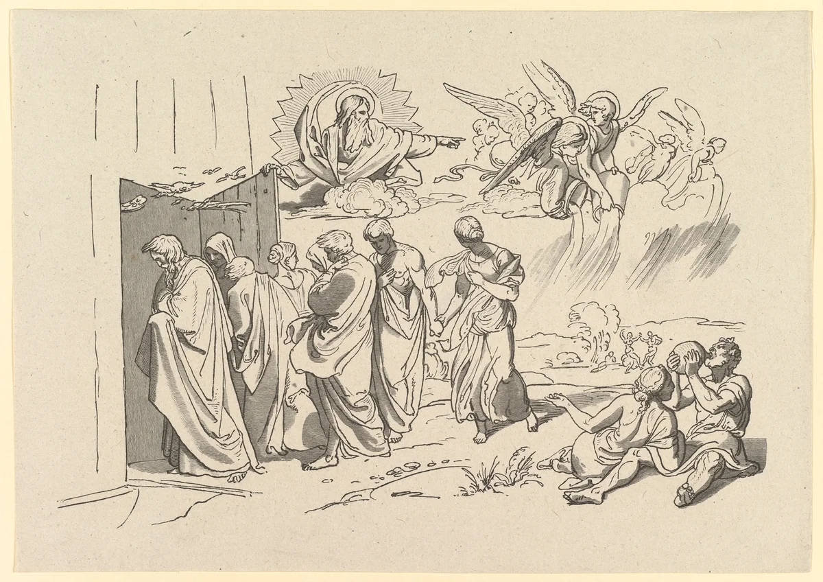Gods Summons Noah and His Family into the Ark by Joseph von Führich, print, 1827