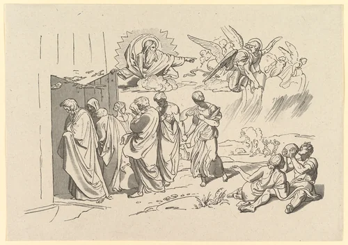 Gods Summons Noah and His Family into the Ark by Joseph von Führich, print, 1827