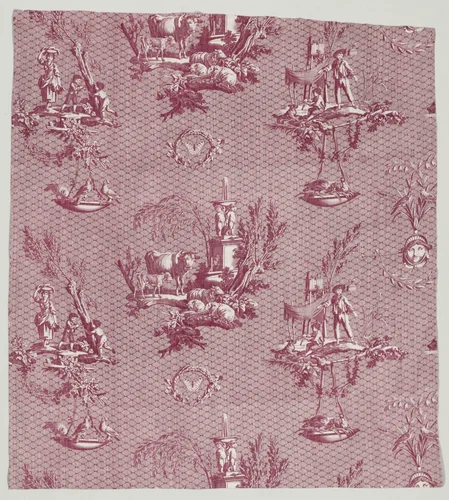 Strip of Copperplate Printed Cotton with "L'Oiseleur" Design by Jean-Baptiste Marie Hüet, textile, 1795-1805